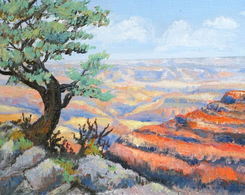 Grand Canyon oil painting with tree.